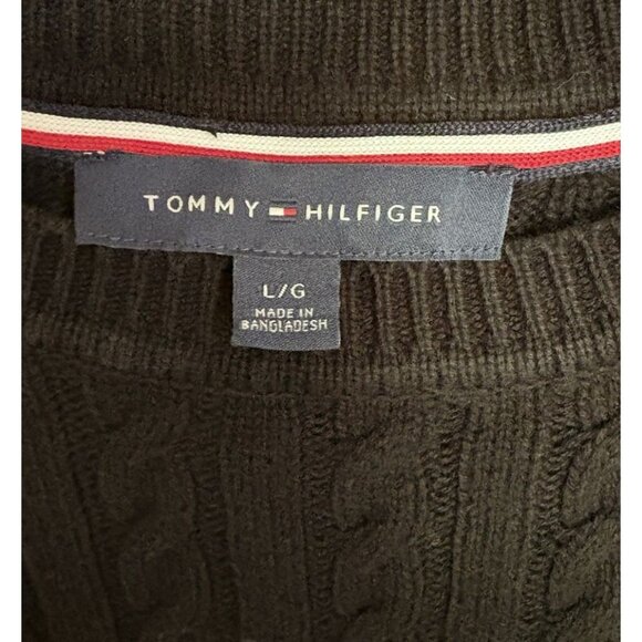 Tommy Hilfiger Women’s Cableknit Sweater Black Red White Large - Picture 2 of 4